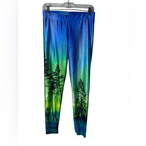 BlackMilk Aurora Sky Forest Leggings Northern Lights Print Size Large